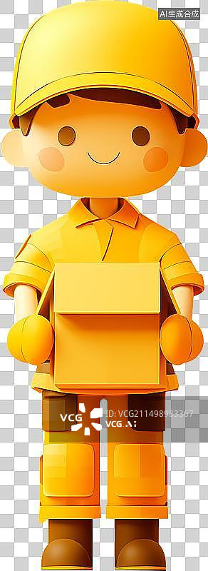 【AI数字艺术】戴着帽子的快递员抱着纸箱子3D插画图片素材