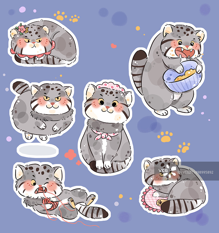 扁平勾线动物兔狲插画贴纸分层素材图片素材