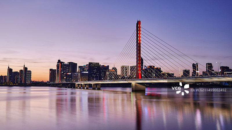 西兴大桥晚霞图片素材