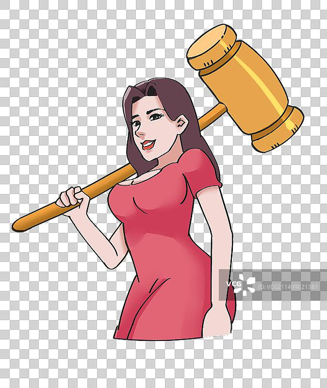 女性扛着锤子自信手绘元素图片素材