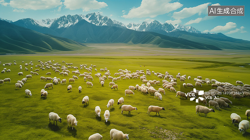 【AI数字艺术】草原上的羊群图片素材