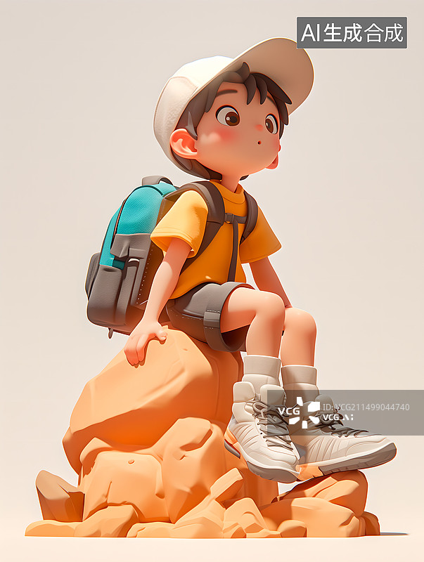 【AI数字艺术】徒步旅行者坐在石头上图片素材