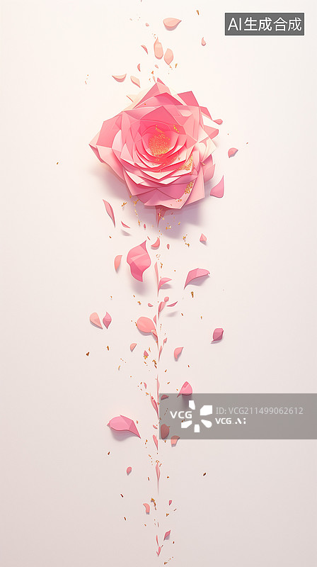 【AI数字艺术】情人节订婚信物剪纸折纸纸雕玫瑰3D背景图片素材