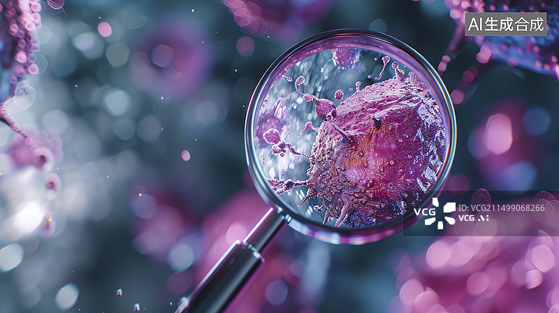 【AI数字艺术】放大镜观察病毒概念图片素材