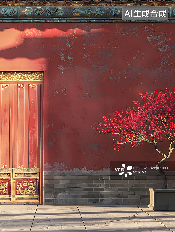 【AI数字艺术】中国古代建筑红墙宫门图片素材