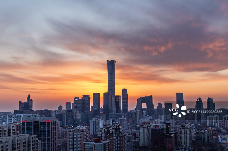 北京城市天际线CBD城市日落晚霞夜景图片素材