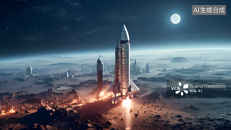 【AI数字艺术】火箭发射概念插画图片素材