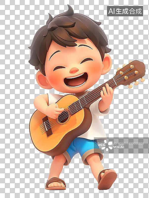 【AI数字艺术】弹吉他的男孩3D图片素材
