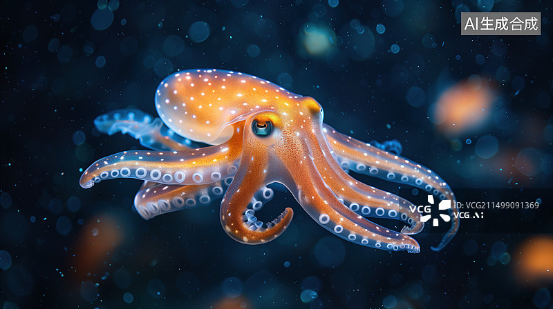 【AI数字艺术】深海中的小章鱼图片素材