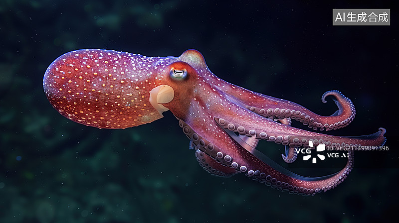 【AI数字艺术】深海中的小章鱼图片素材