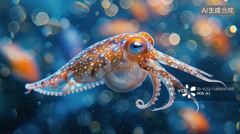 【AI数字艺术】深海中的小章鱼图片素材