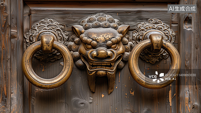 【AI数字艺术】中国古代铜狮把手图片素材