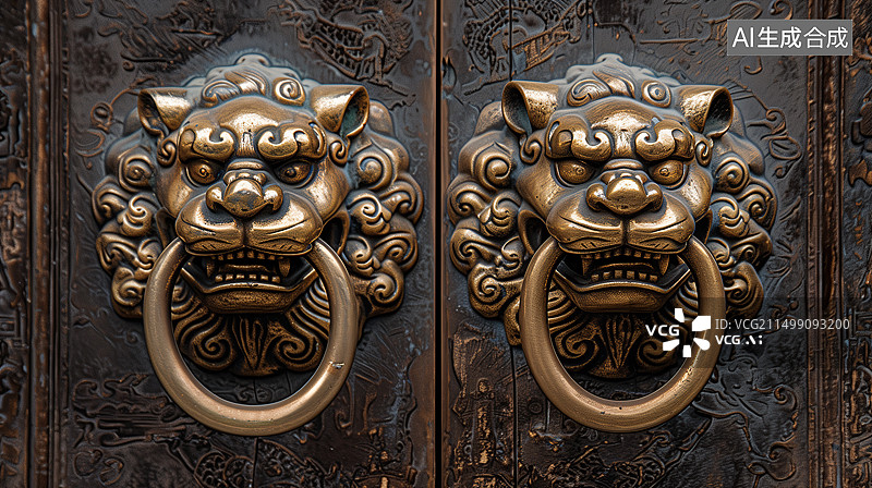 【AI数字艺术】中国古代铜狮把手图片素材