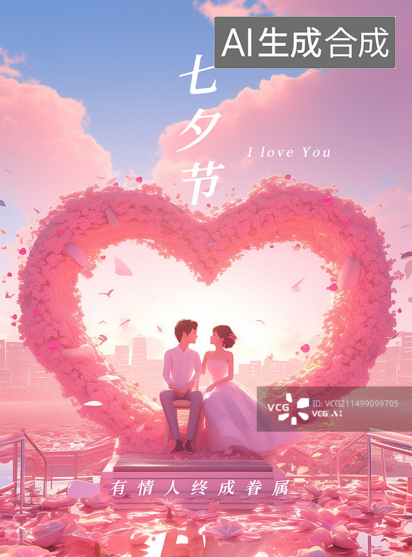 【AI数字艺术】七夕节情侣插画海报图片素材