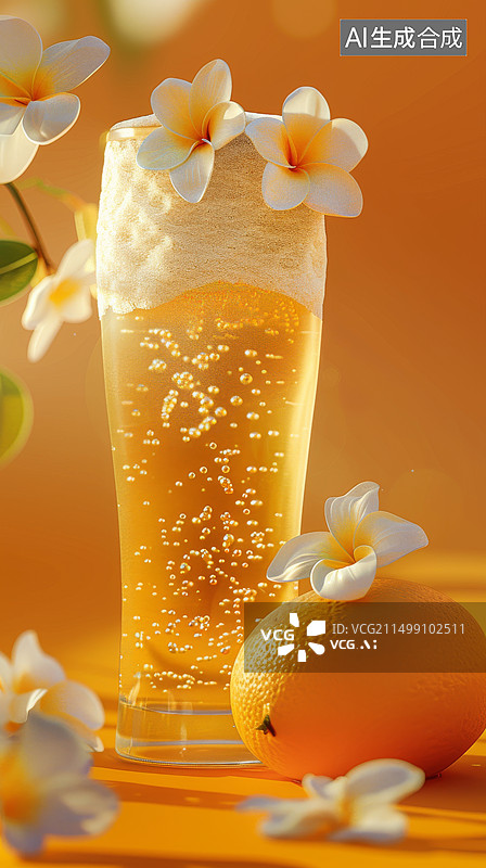 【AI数字艺术】一杯果味香槟摄影特写竖图图片素材