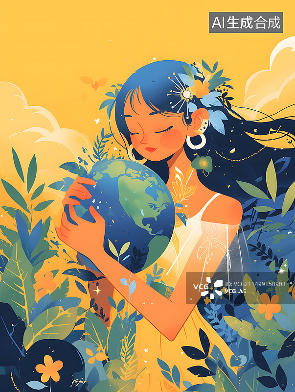 【AI数字艺术】世界地球日保护地球插画图片素材