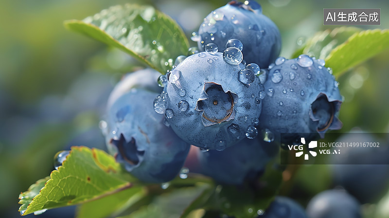 【AI数字艺术】挂在树上的蓝莓特写图片素材