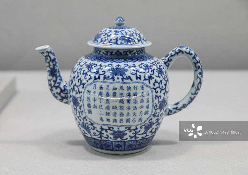 中国台湾省台北故宫博物院清嘉庆青花番莲壶图片素材