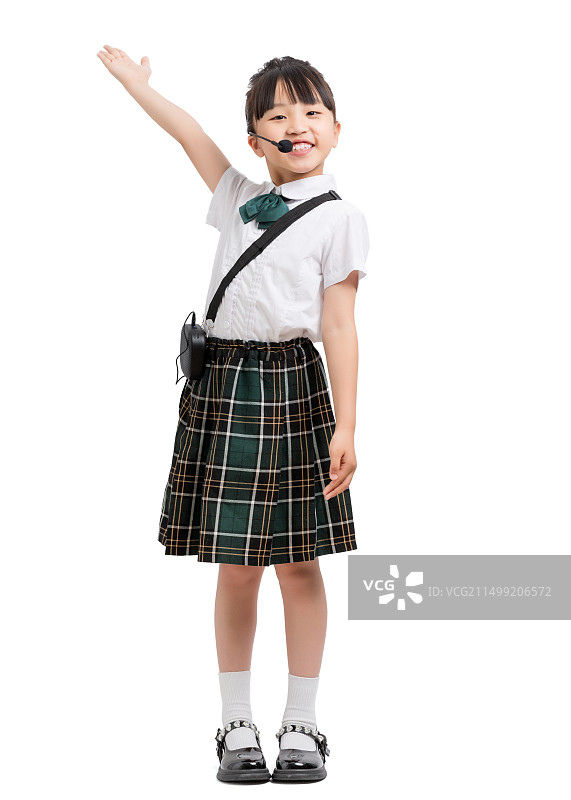 身带麦克风的亚洲小学生图片素材
