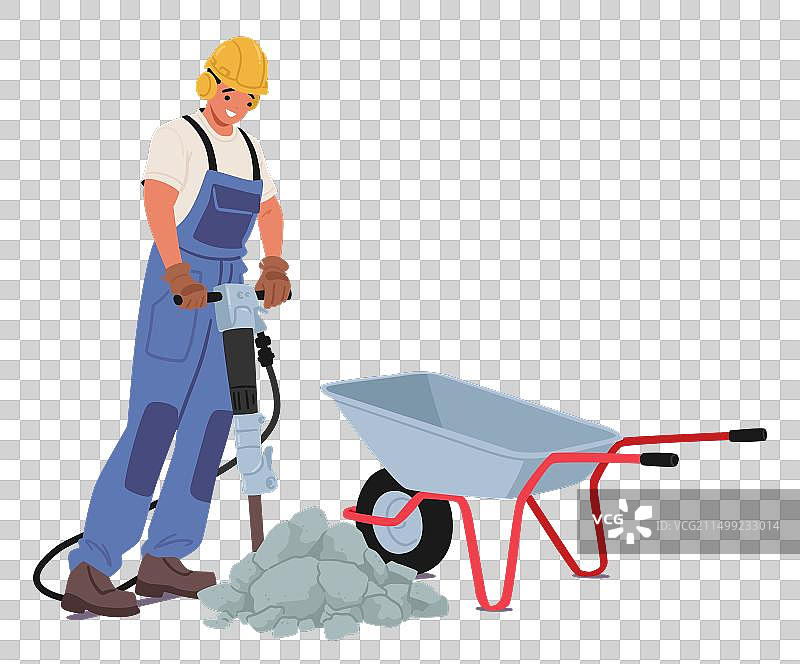 建筑工人身穿蓝色外套图片素材