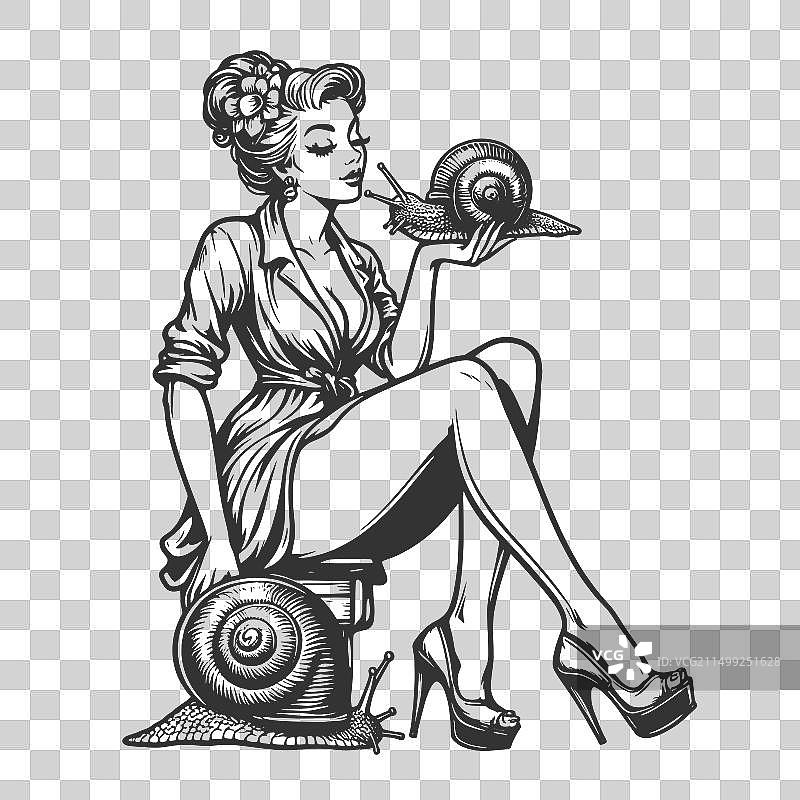 蜗牛复古女士雕刻图片素材