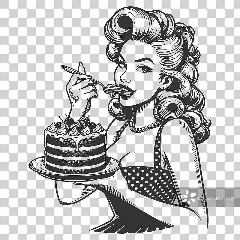 享用煎饼的复古女郎图片素材