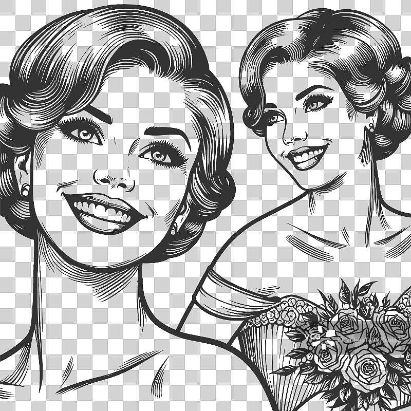 幸福的新娘雕刻素描图片素材