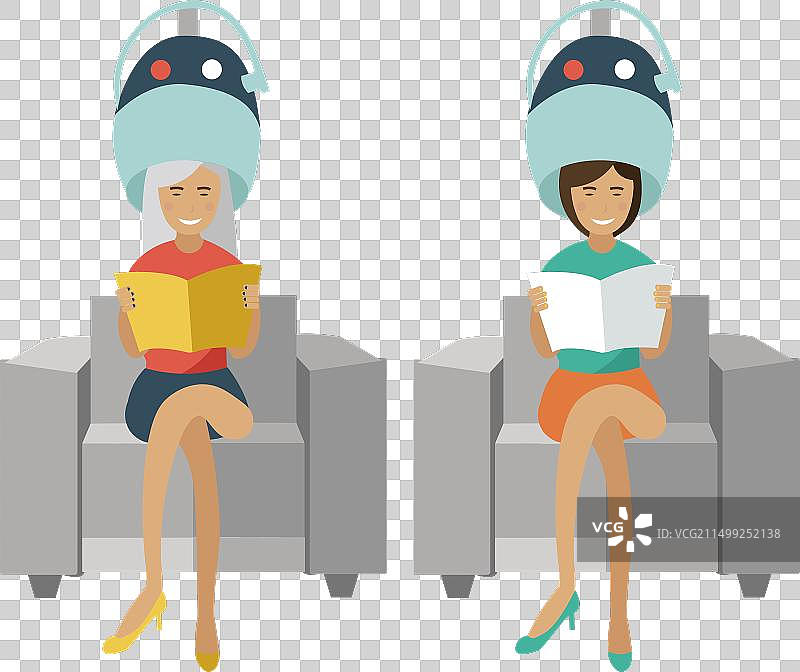 快乐女顾客在美容院吹干头发图片素材