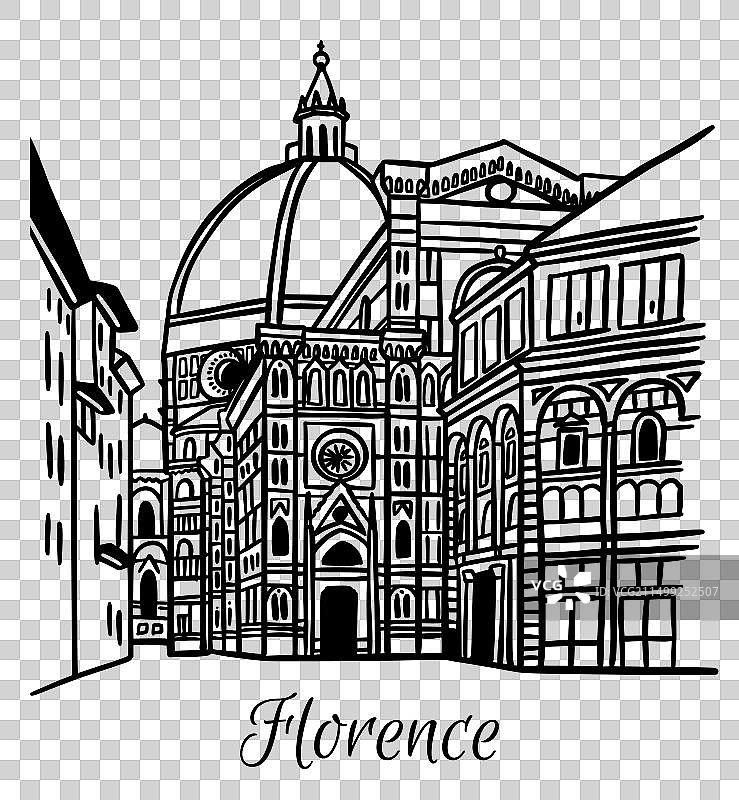 圣母玛利亚大教堂绘画线条艺术图片素材