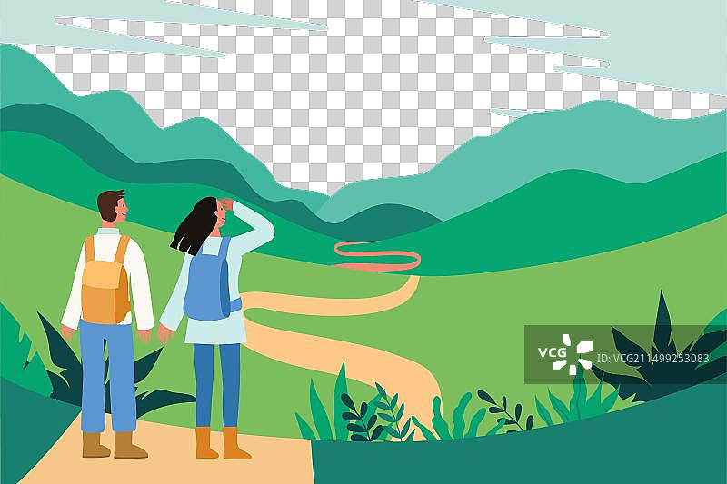 扁平简约风格 - 游客与风景图片素材