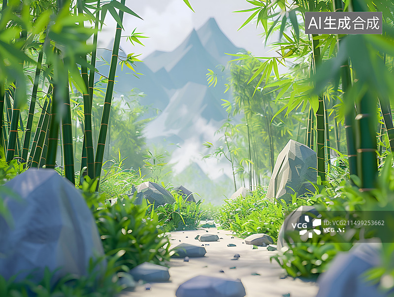 【AI数字艺术】竹林中的小路图片素材