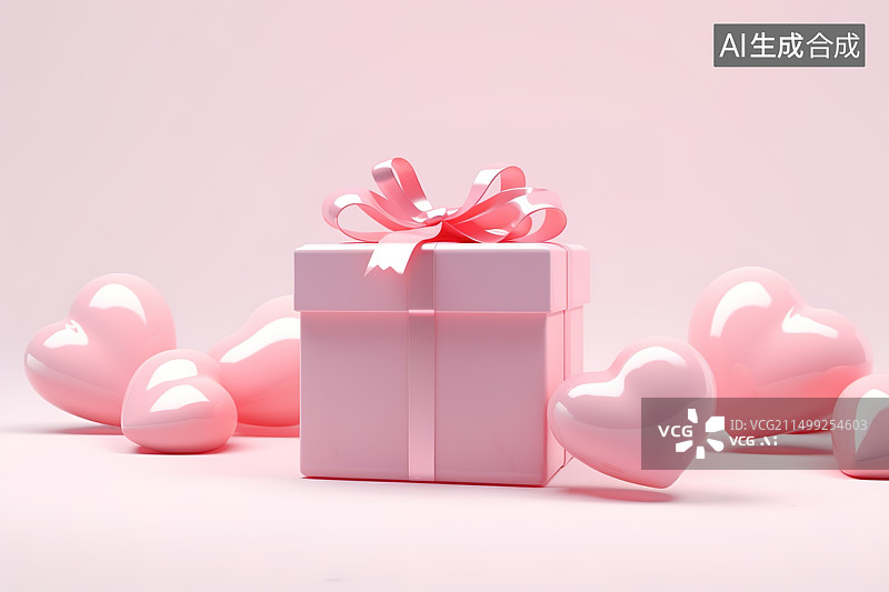 【AI数字艺术】三维3D渲染红色礼盒和爱心图片素材