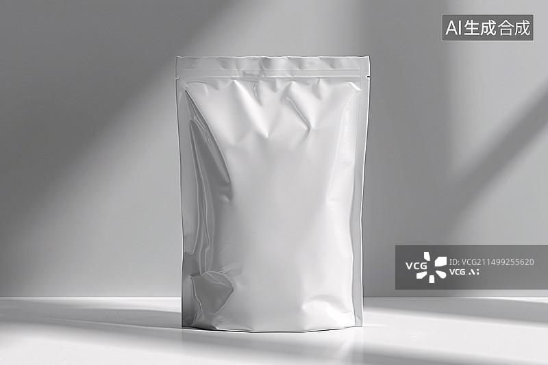 【AI数字艺术】空白白色产品包装袋样机模板3D渲染插图图片素材