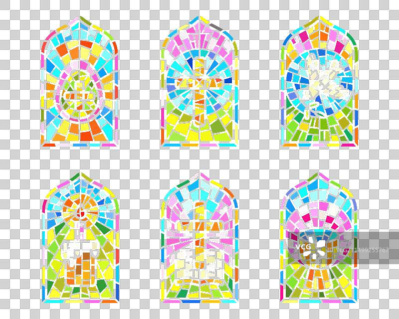 教堂彩色玻璃窗上的复活节宗教图案图片素材