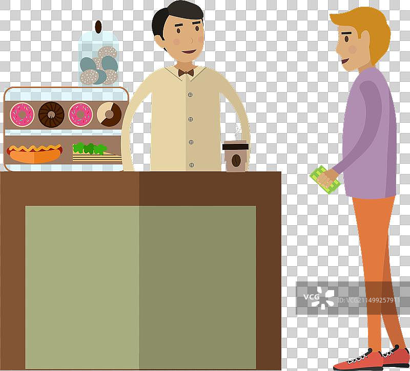 男子在自助餐厅付费购买咖啡图片素材