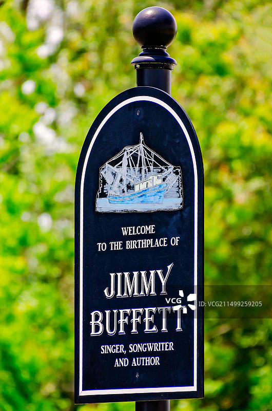 90号公路旁标志牌，吉米·巴菲特出生地图片素材