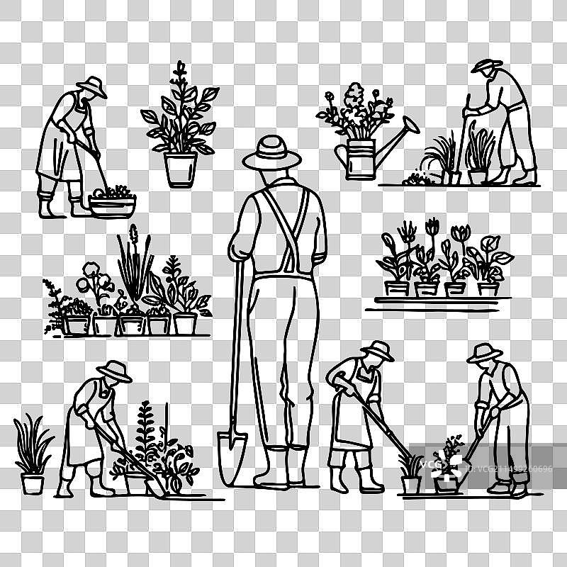 男人拿着铲子和水壶图片素材