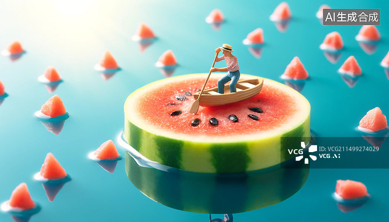 【AI数字艺术】微缩景观，夏日西瓜图片素材