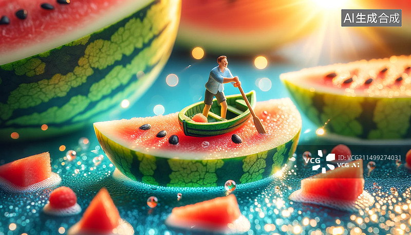 【AI数字艺术】微缩景观，夏日西瓜图片素材