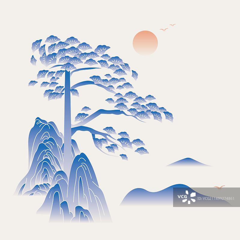 新中式著名景点黄山迎客松插画图片素材