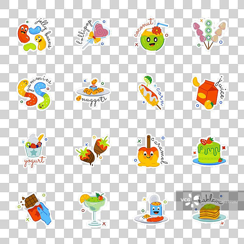 街头食品和糖果扁平元素合集图片素材