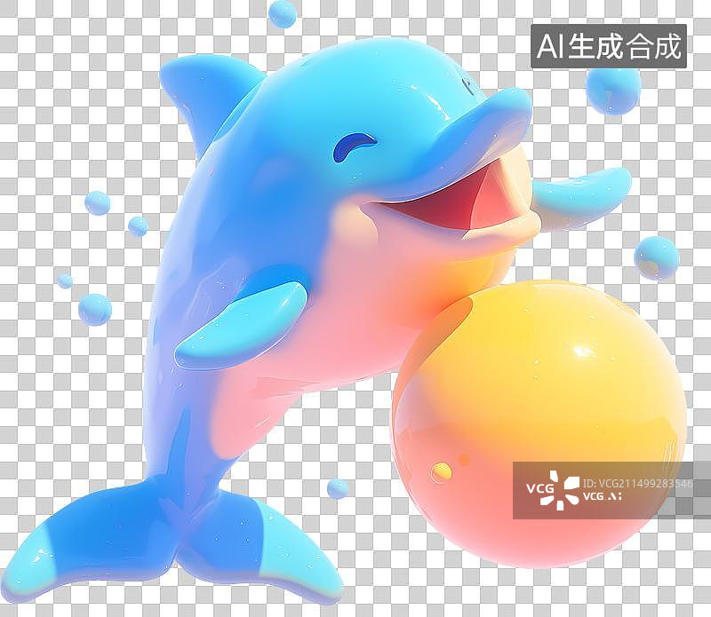 【AI数字艺术】一只海豚在玩球夏天3D插画图片素材