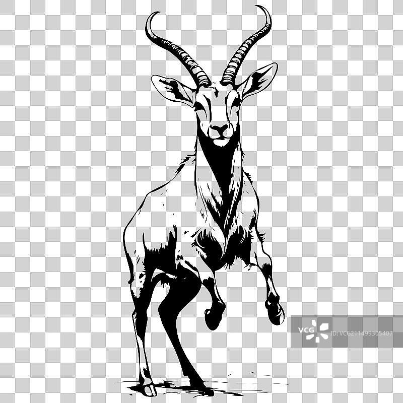 弯角羚跳跃野生动物雕刻绘画图片素材