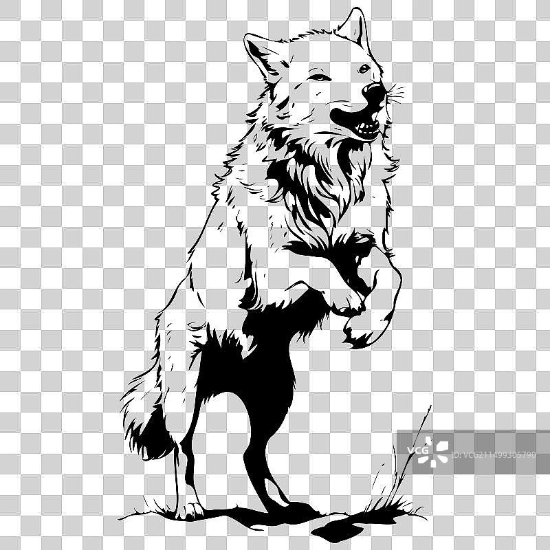北极狼跳跃雕刻绘画图片素材
