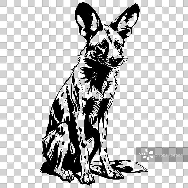 非洲野狗坐着的手绘雕刻画图片素材