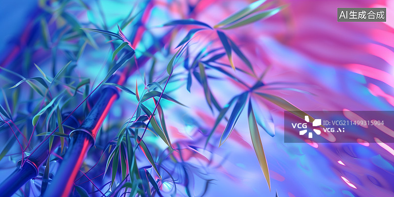【AI数字艺术】科技科幻金属荧光色的竹林3D立体插画背景图片素材
