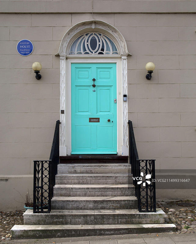 古斯塔夫·霍尔斯特蓝色牌匾和住所，埃塞克斯郡图片素材