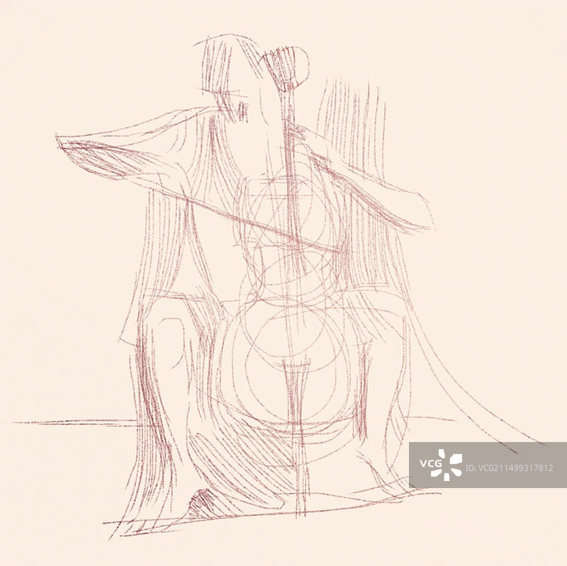 大提琴演奏者素描图片素材