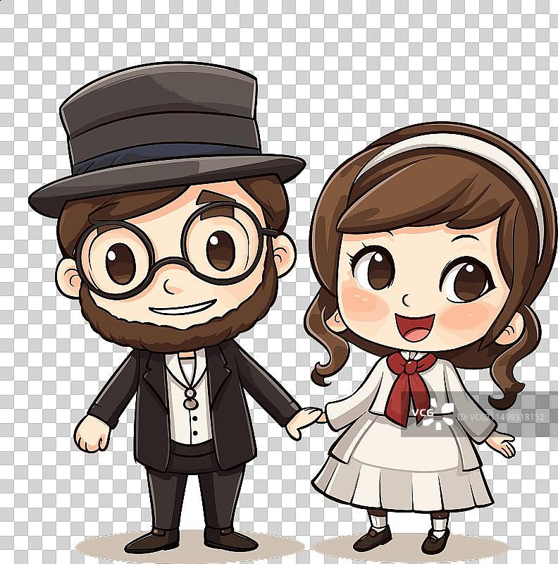 手绘犹太夫妇漫画图片素材