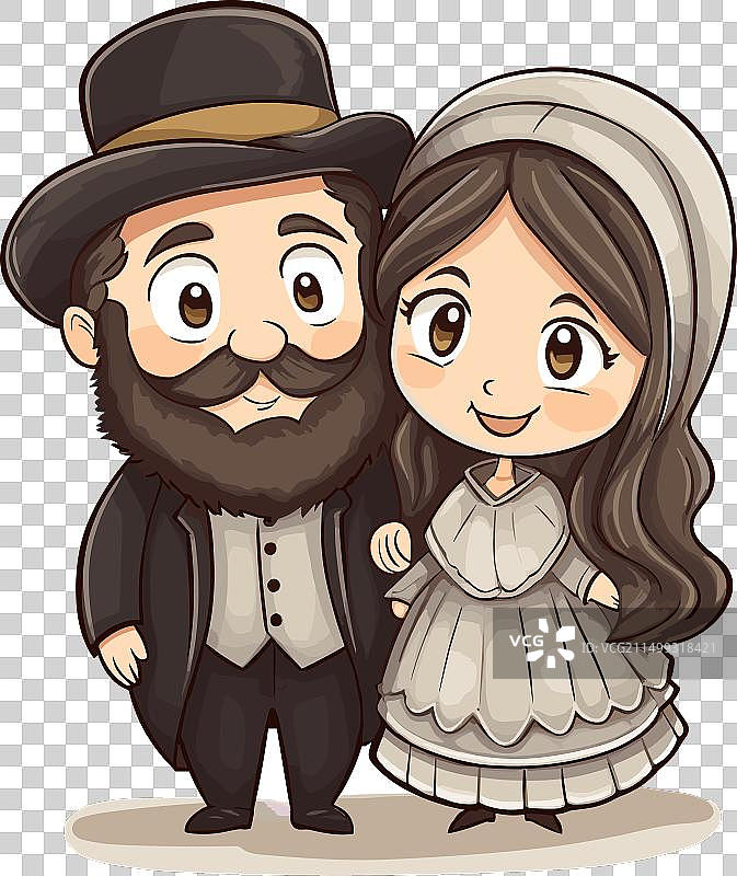 手绘犹太夫妇漫画图片素材